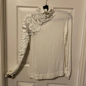 Cotton long sleeve shirt with leather detail